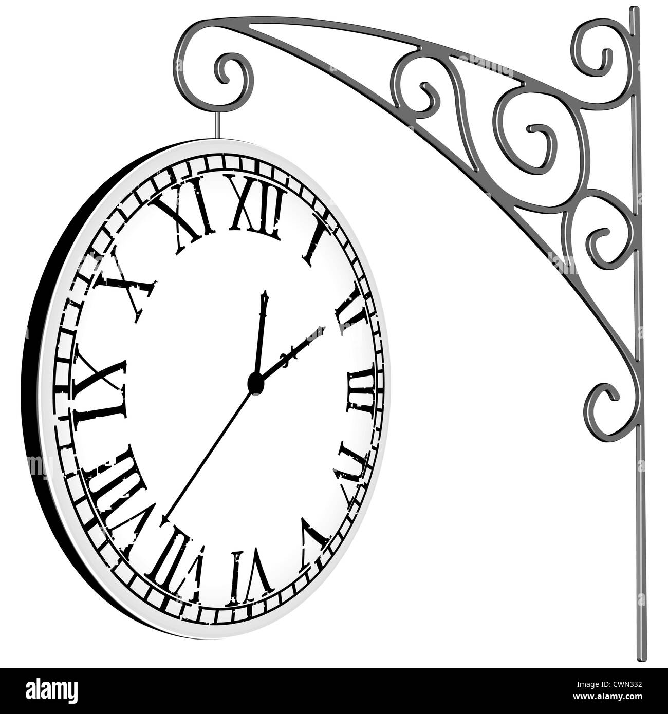 Uhr auf weißem Hintergrund, abstrakte Kunst Vektorgrafik gehängt Stockfoto