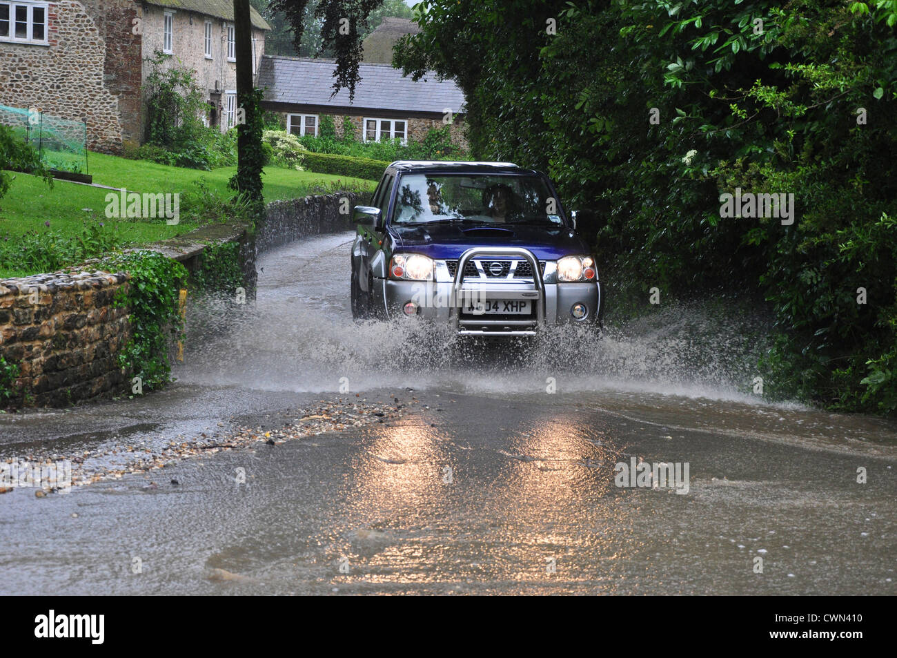 Überschwemmungen auf der Landstraße in Dorset UK Stockfoto