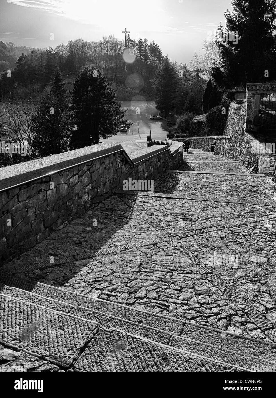 Treppe Detail in Castelmonte Heiligtum der Jungfrau Maria, Cividale del Friuli. Udine, Italien Stockfoto