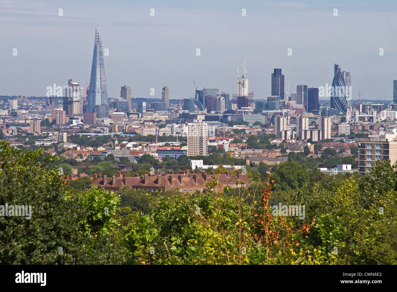 Die City of London Skyline von One Tree Hill, Ehre Eiche gesehen Stockfoto