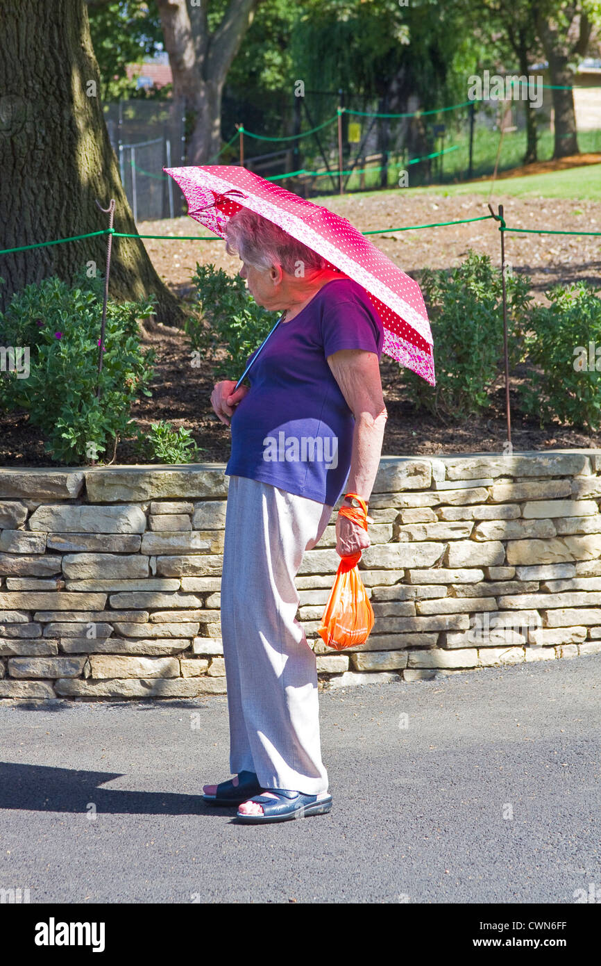London, Forest Hill Lady mit einem Sonnenschirm in Horniman Gärten Stockfoto