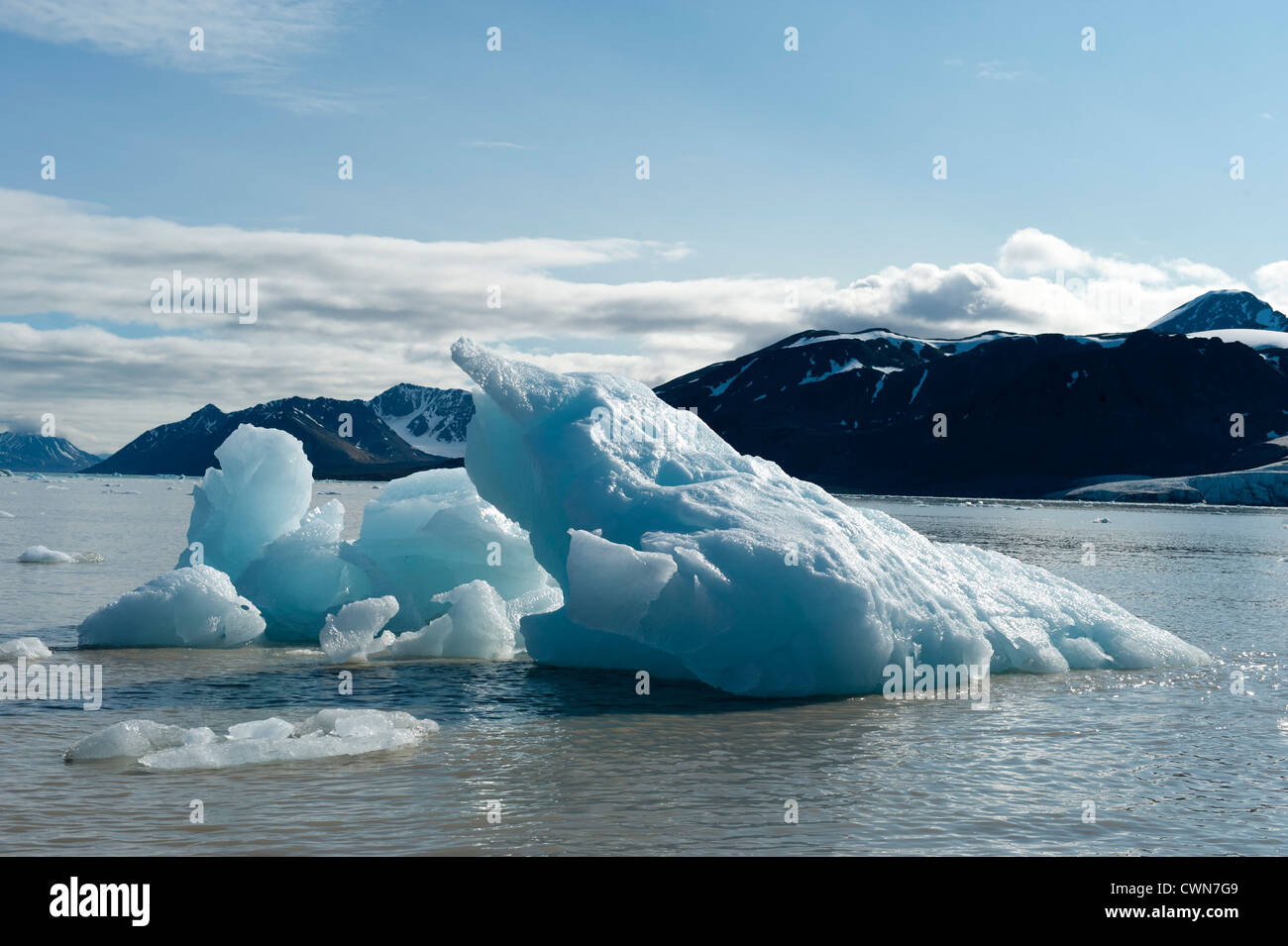 Meereis vor Lilliehoek Gletscher, Arktis, Spitzbergen, Svalbard Stockfoto