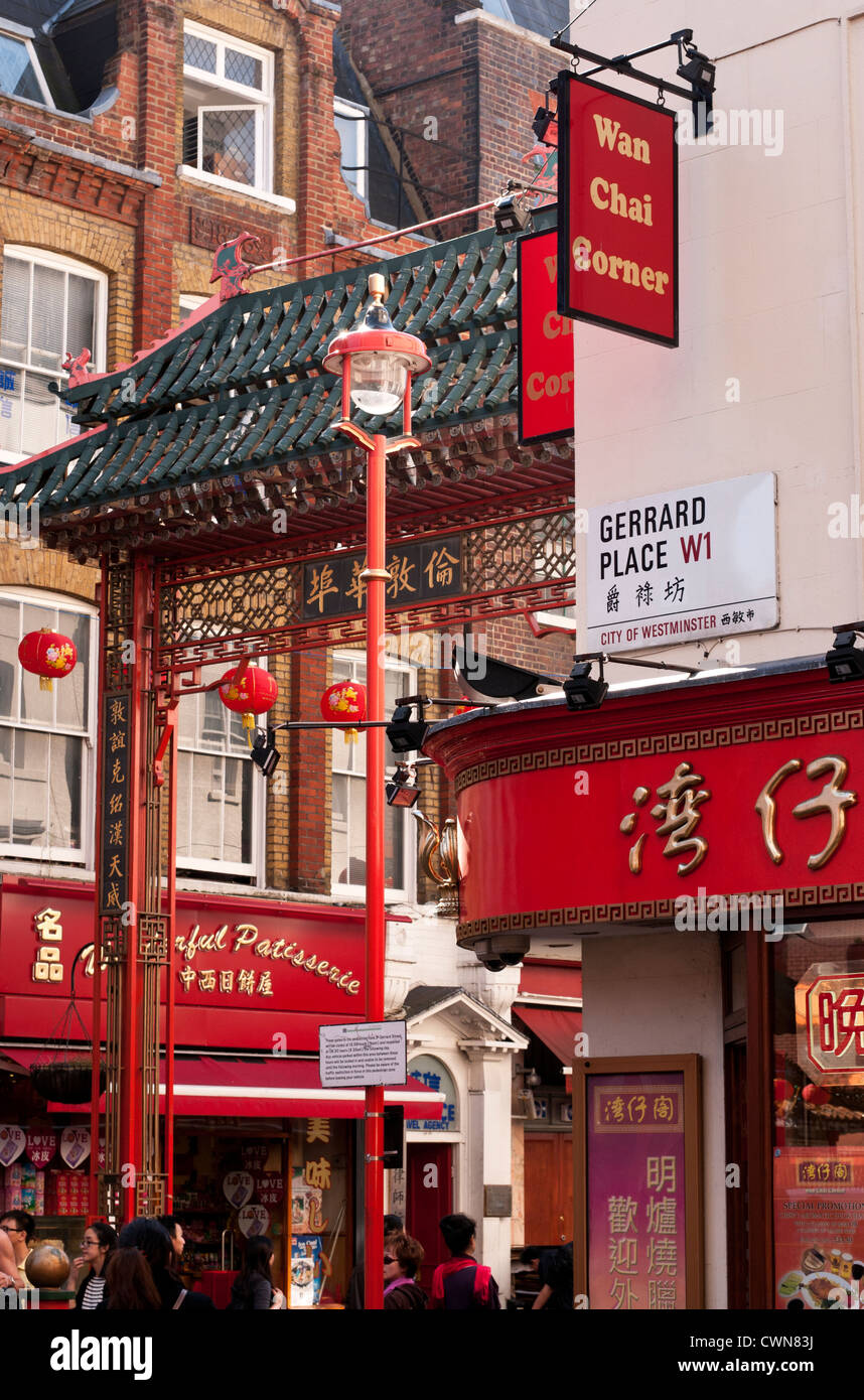 Wan Chai Ecke, Gerrard, Chinatown, London, England, Großbritannien Stockfoto