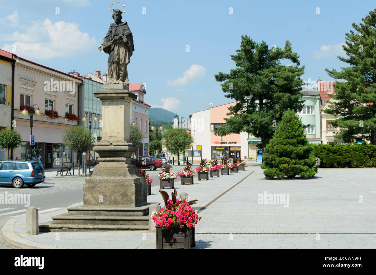 Statue im Altstädter Ring, Roznov, Tschechische Republik Stockfoto