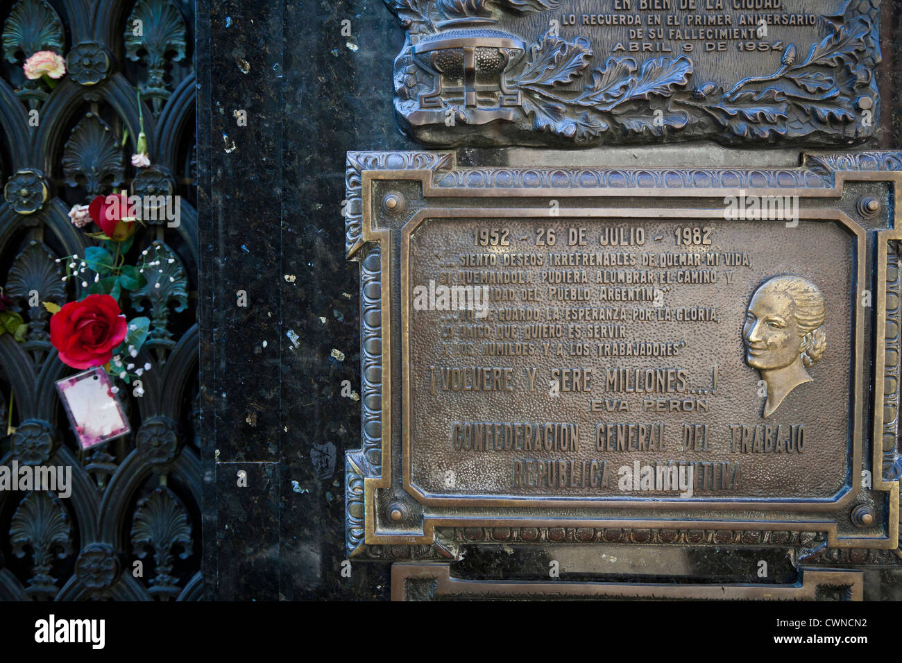 Evita Peron Mausoleum im Friedhof von Recoleta, Buenos Aires, Argentinien. Stockfoto