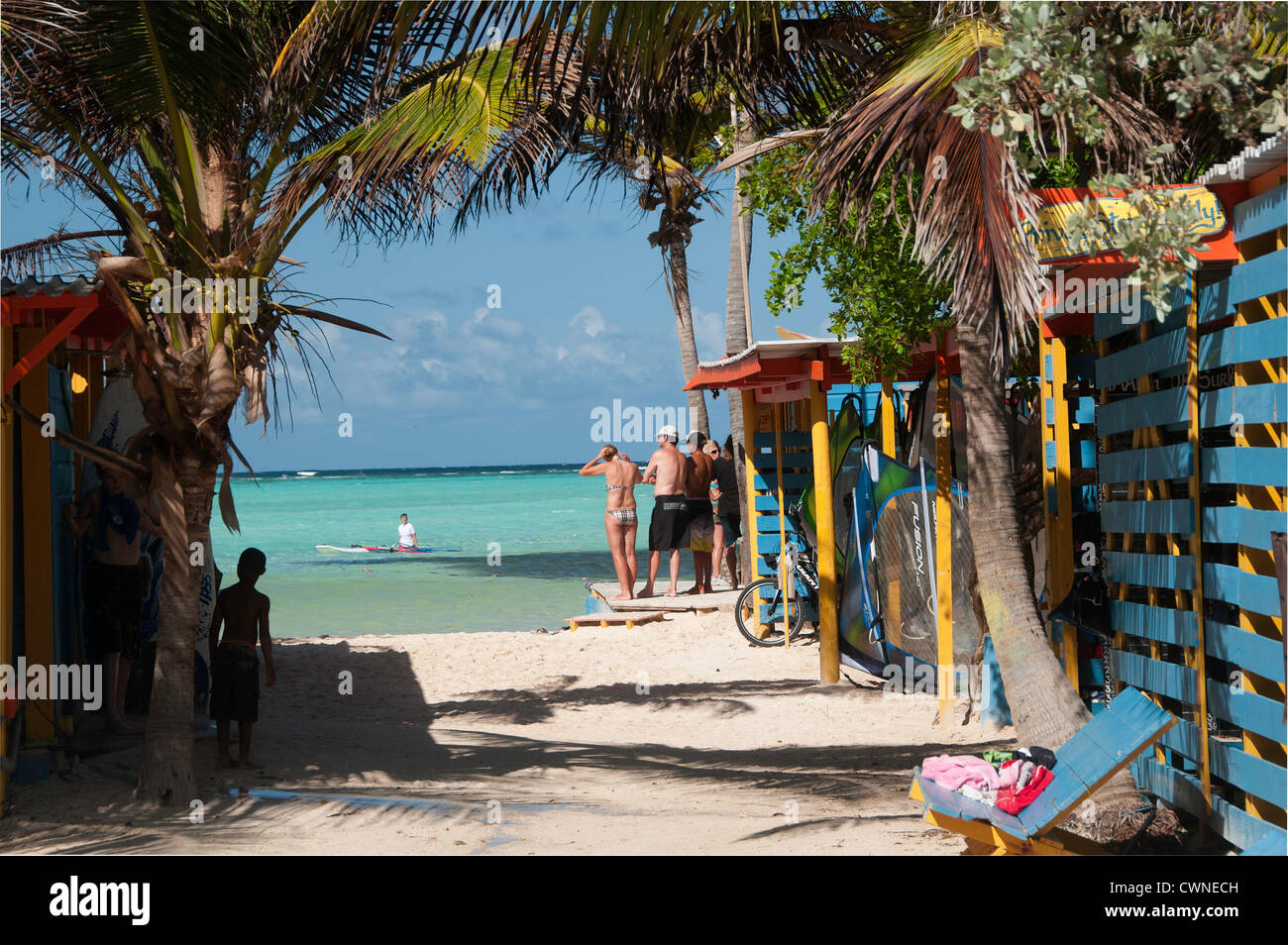 Windsurfen in Bonaire, Niederländische Antillen Stockfoto