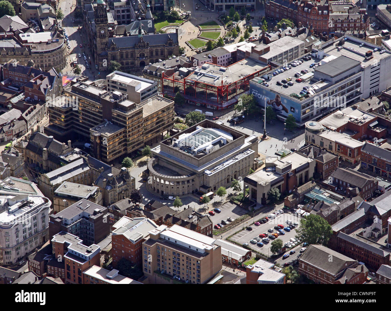 Luftaufnahme der Sheffield City Hall Stockfoto