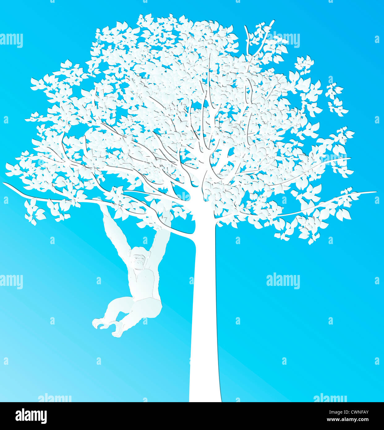 Papier Schneiden Design-Monkey Swing ist und an einem Baum hängen Stockfoto