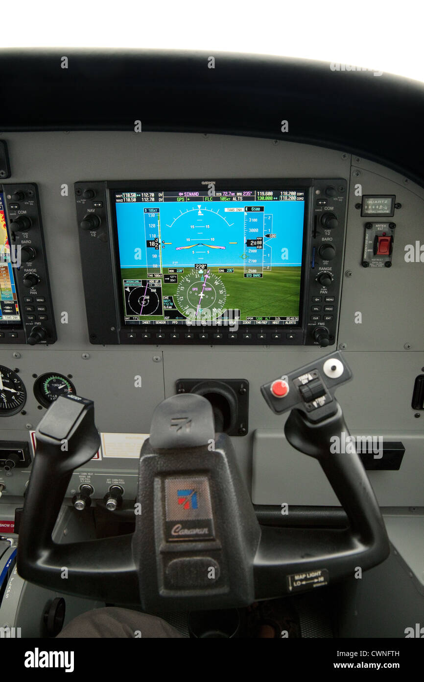 Co-Pilot Instrumente und Sitz in einem hinweisen Caravan Licht Flugzeug-cockpit Stockfoto