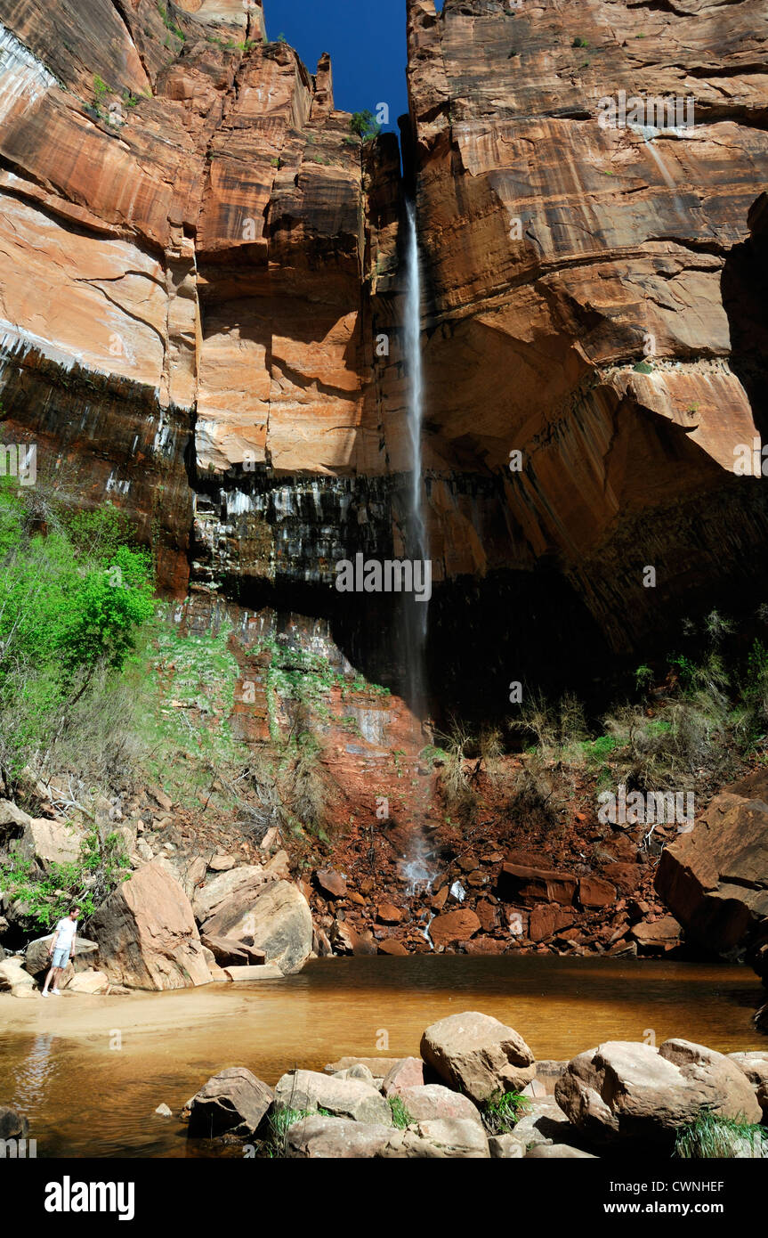 Wasserfall Fallt Sturzt Tropfen 1000 Fuss Zion Canyon Temple Of Sinawava Zion National Park Saisonale Wuste Von Utah Stockfotografie Alamy