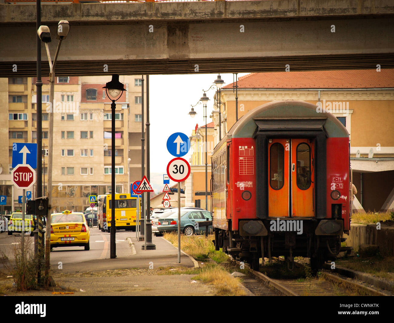 Bahnhof in Sibiu, Rumänien, Osteuropa. Stockfoto