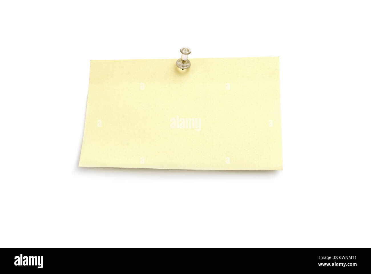 Post-It, leere Notiz und Pin, leer, auf 100 % weißen Hintergrund isoliert Stockfoto