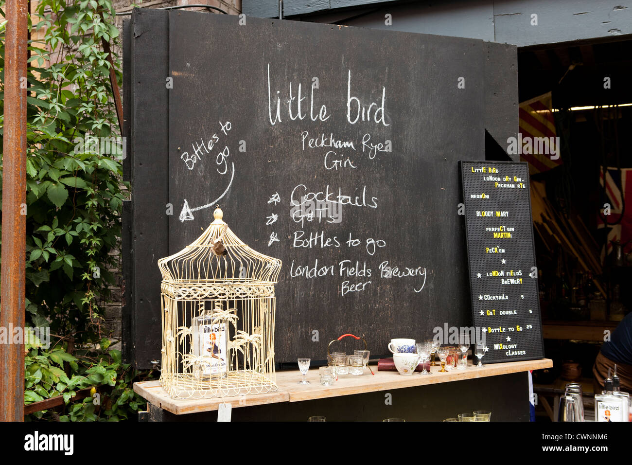 Schild an einem Stall in Maltby Street Market, Bermondsey Stockfoto