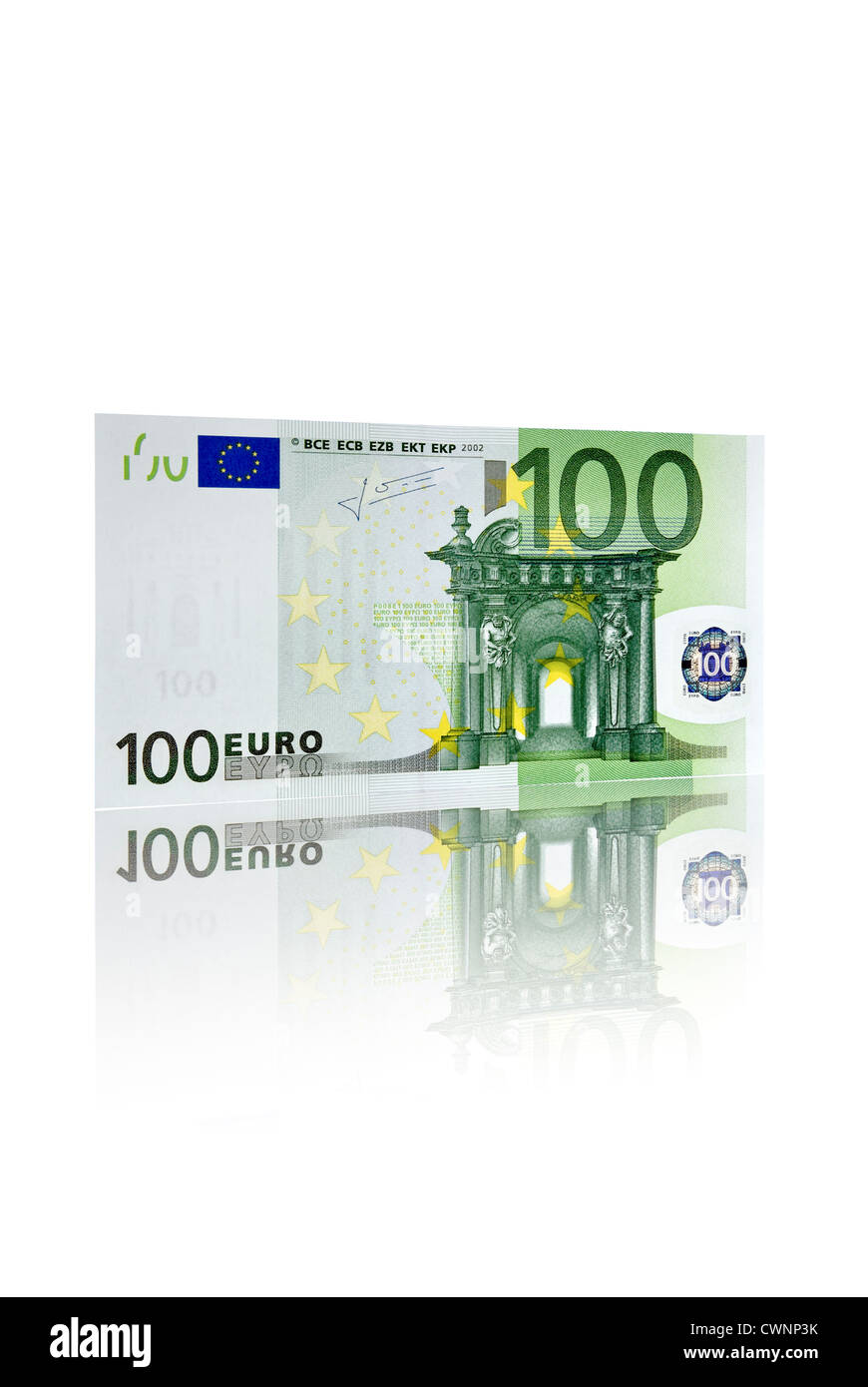 Ein 100 Euro-Banknote, hundert Euro auf 100 % weißen Hintergrund isoliert Stockfoto