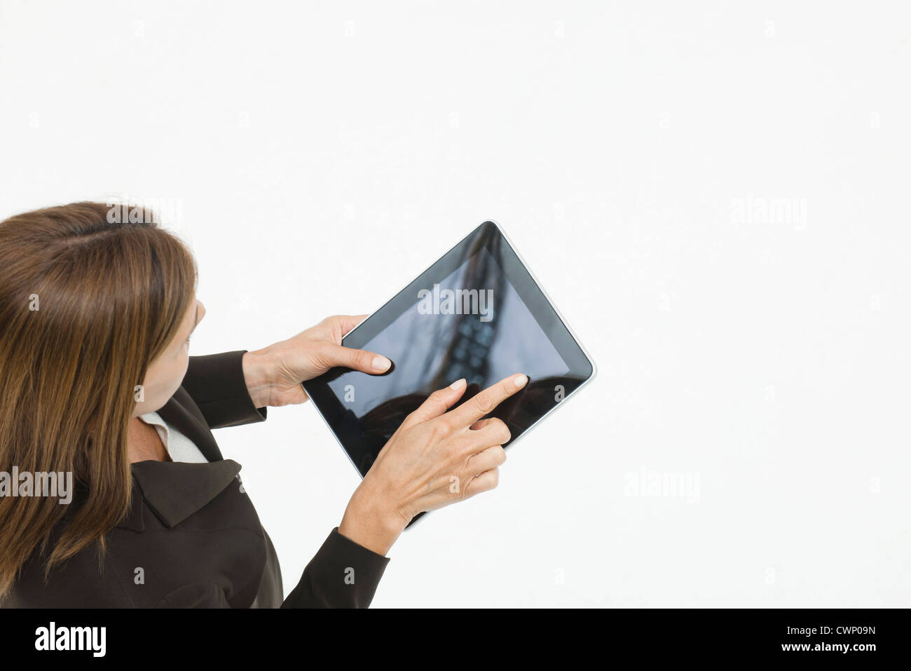 Frau mit digital-Tablette, Draufsicht Stockfoto