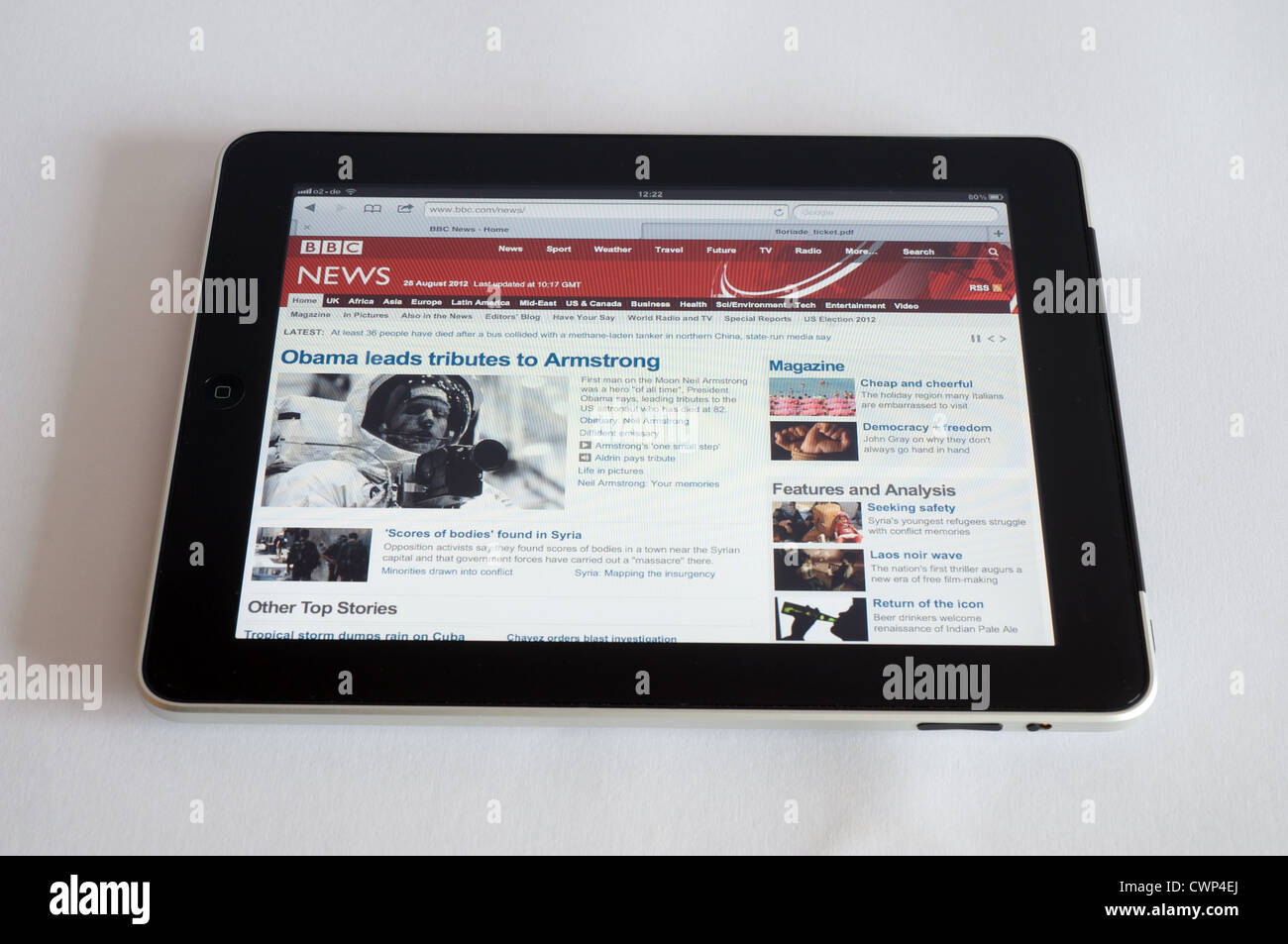 BBC News-Website, die auf einem Apple iPad Tablet-Computer angezeigt Stockfoto