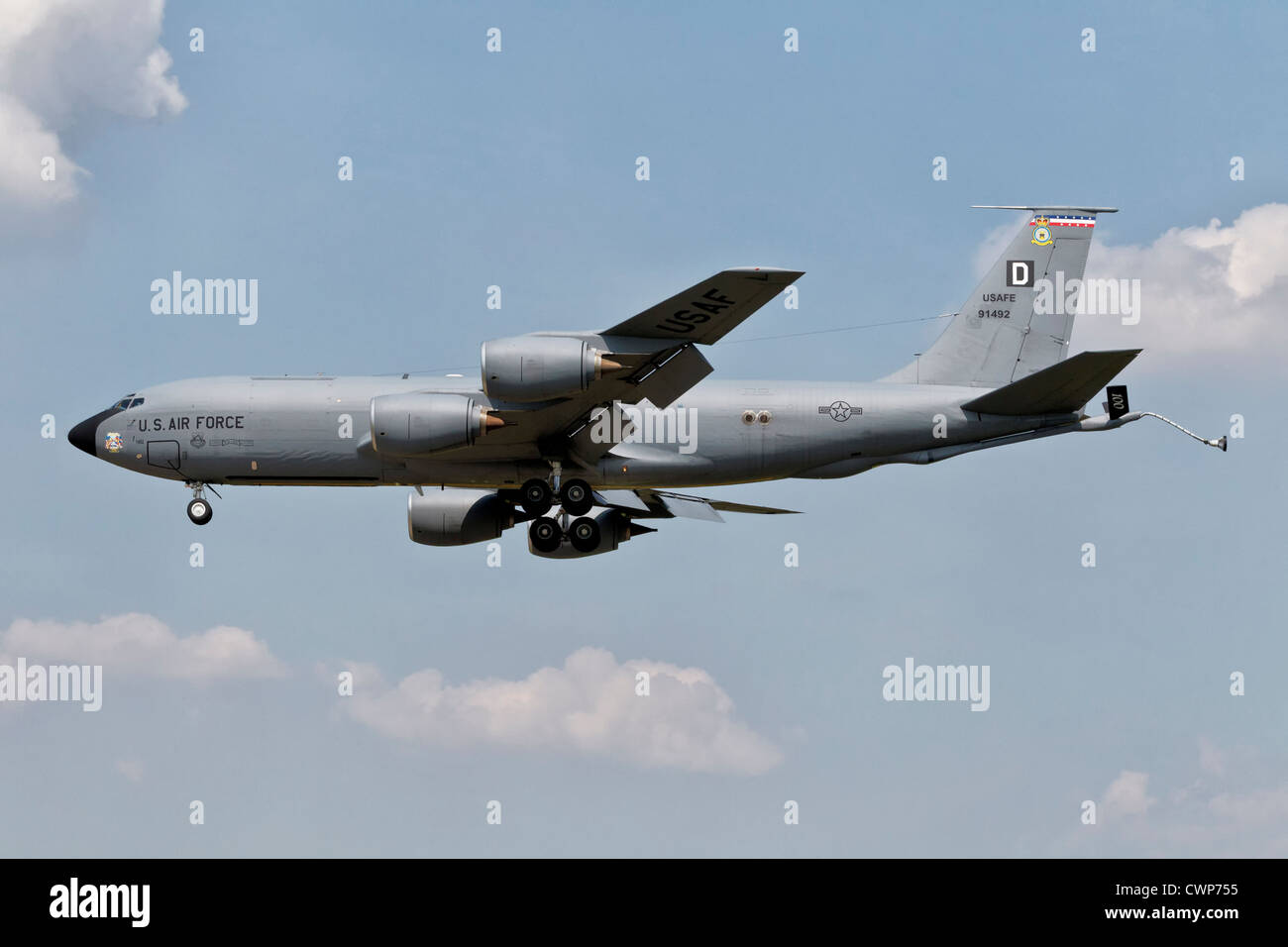 Boeing KC135 Luftbetankung im Flug, die Betankung der Flugzeuge der USAF Stockfoto