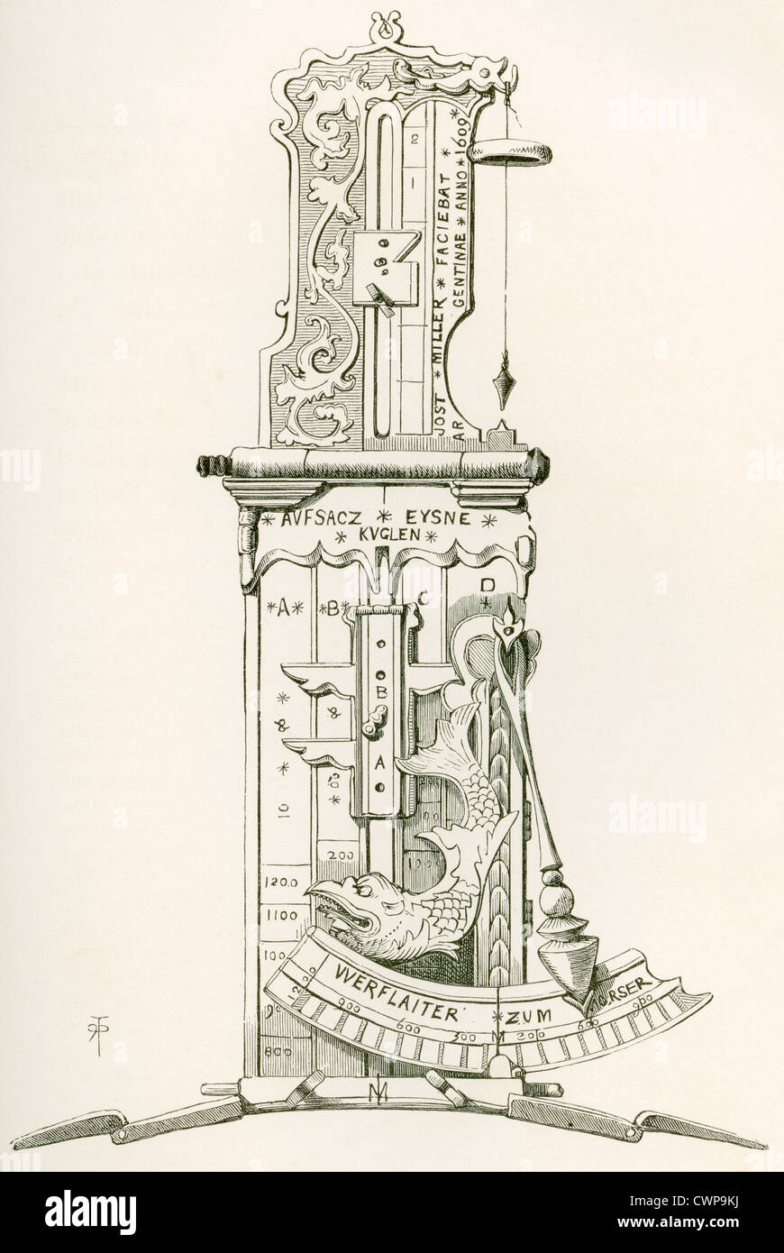 Tangente-Visier für eine englische Kanone, hergestellt 1609. From the British Army: ITS Origins, Progress and Equipment, veröffentlicht 1868. Stockfoto