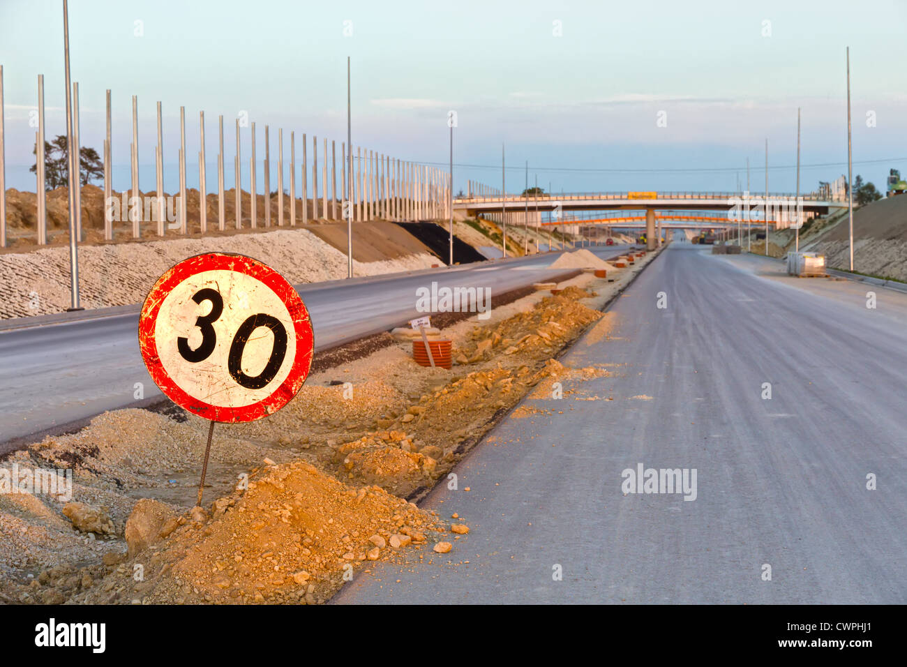 Bau einer neuen Autobahn in Polen. Stockfoto