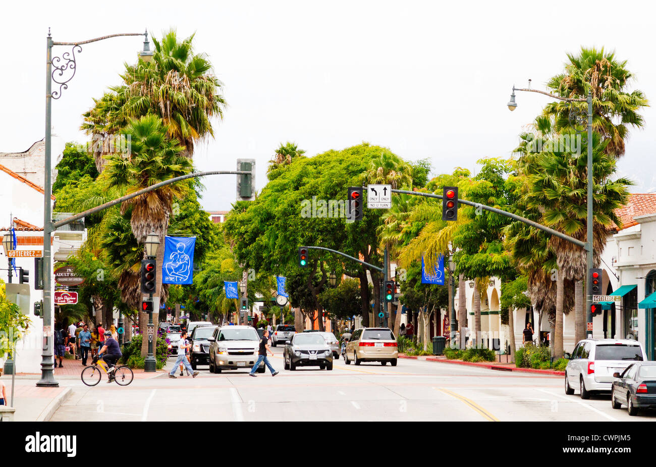 Blick auf die State Street in "Santa Barbara", California Stockfoto