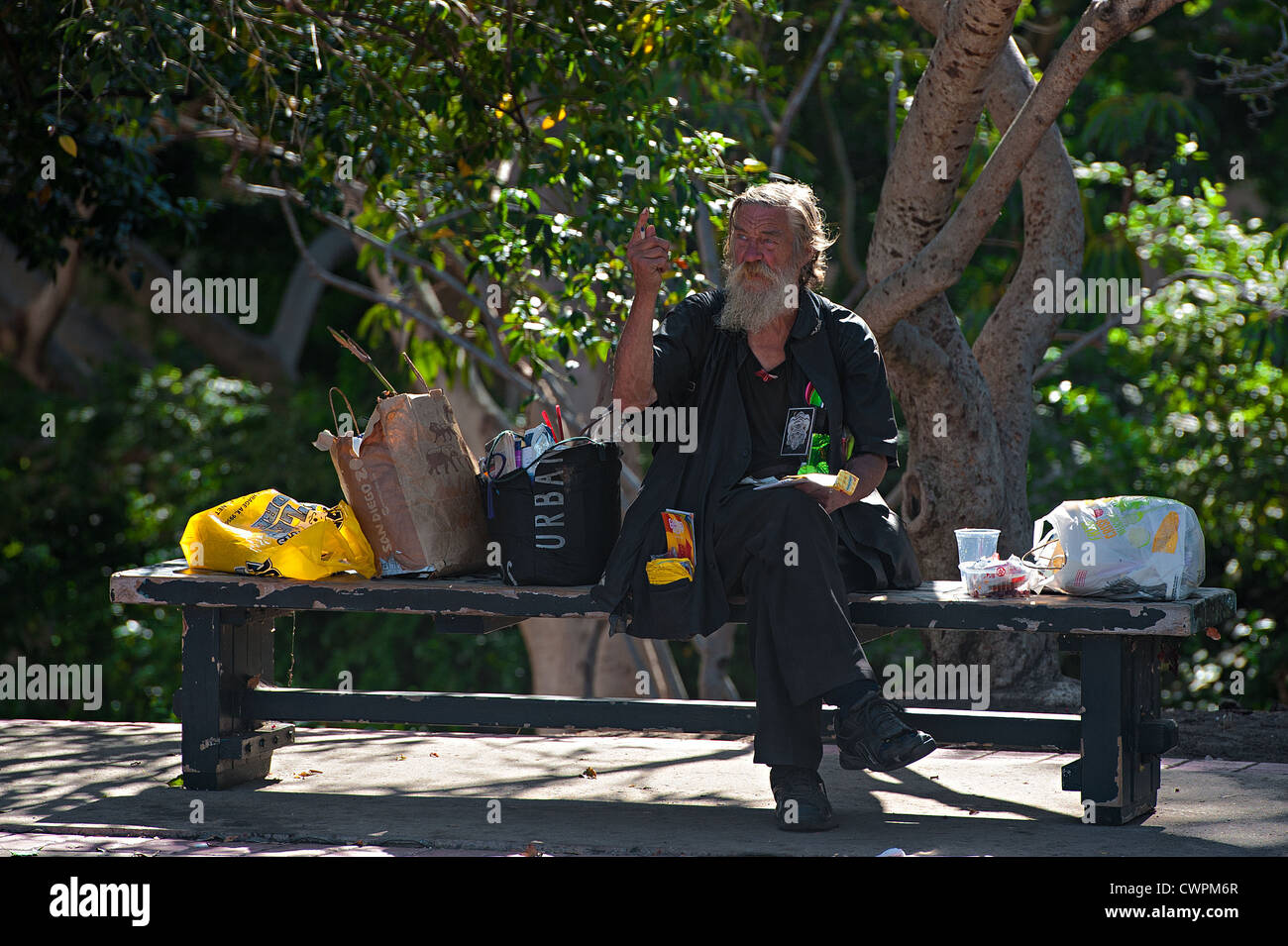 Obdachlose im Balboa Park, San Diego, Kalifornien Stockfoto