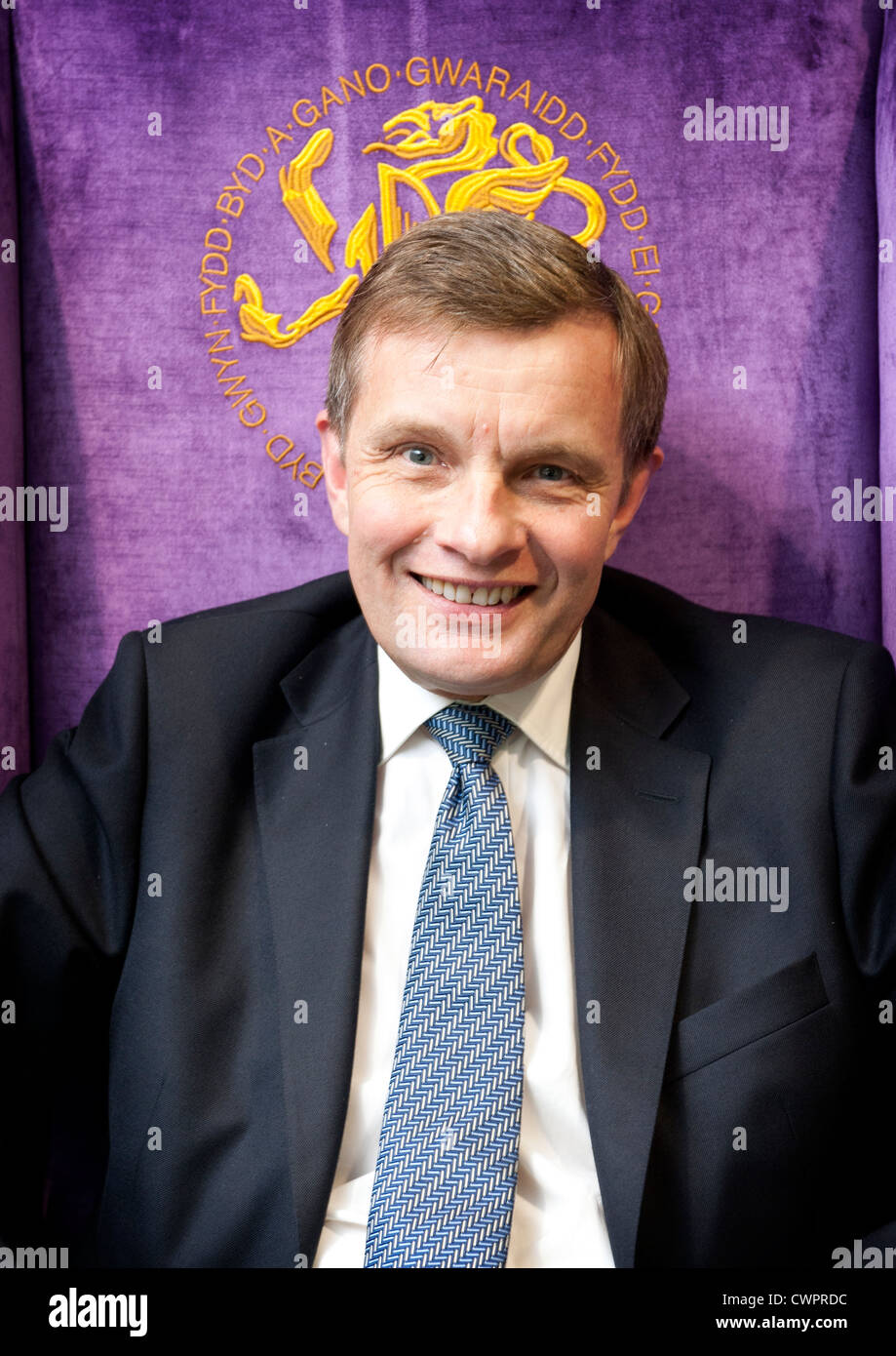Mitglied des Europäischen Parlaments für clwyd West, David Jones mp auf einem Thron sitzend an der llangollen international Musical eisteddfod 2012 Stockfoto