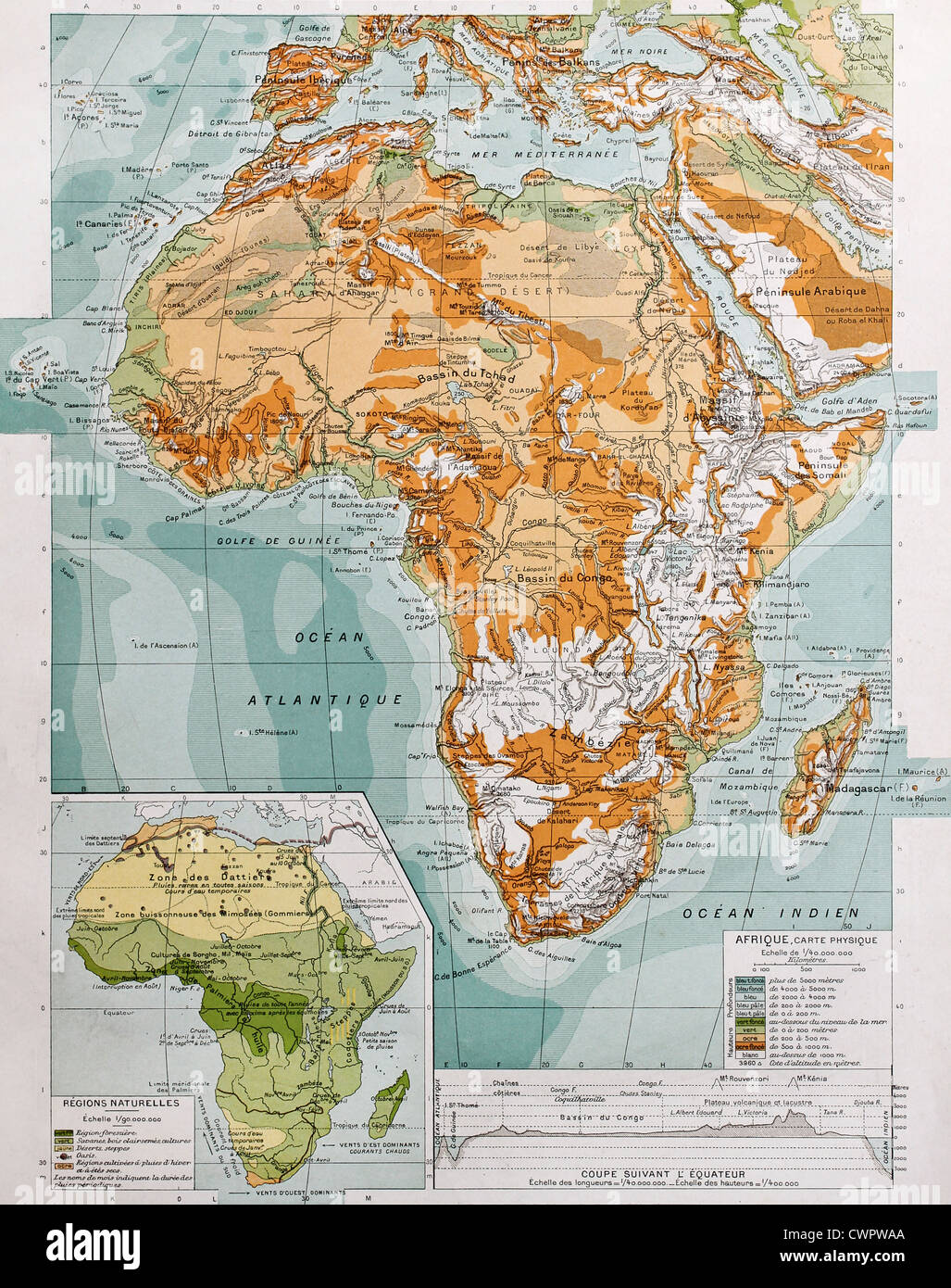 Physische Karte von Afrika Stockfoto