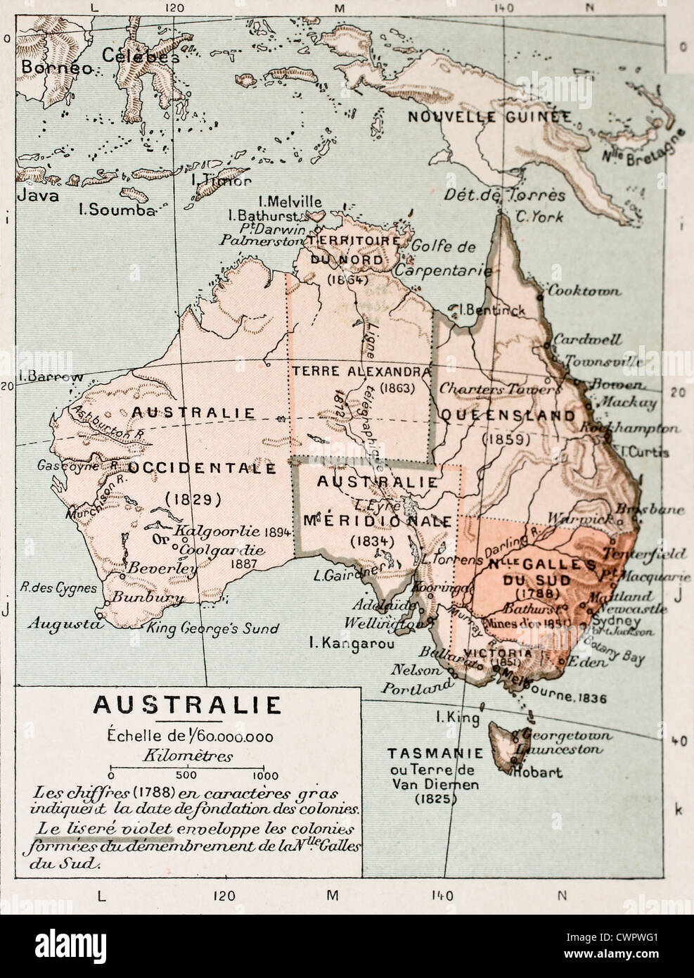Alte Karte von Australien Stockfoto