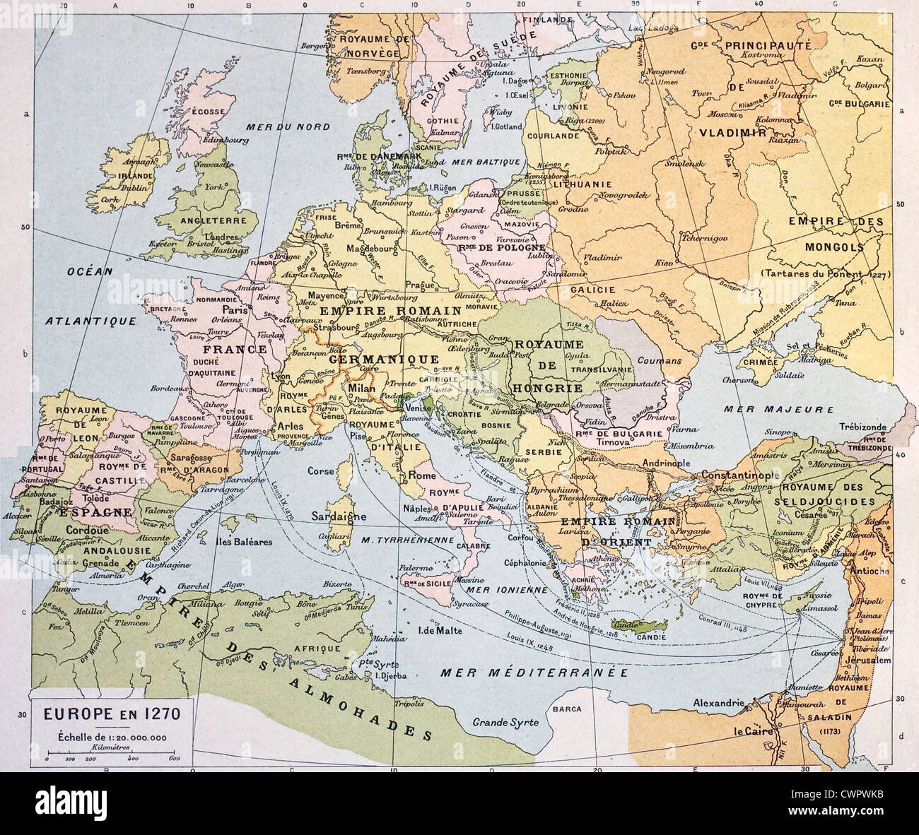Europa im Jahre 1270 alte Karte Stockfoto