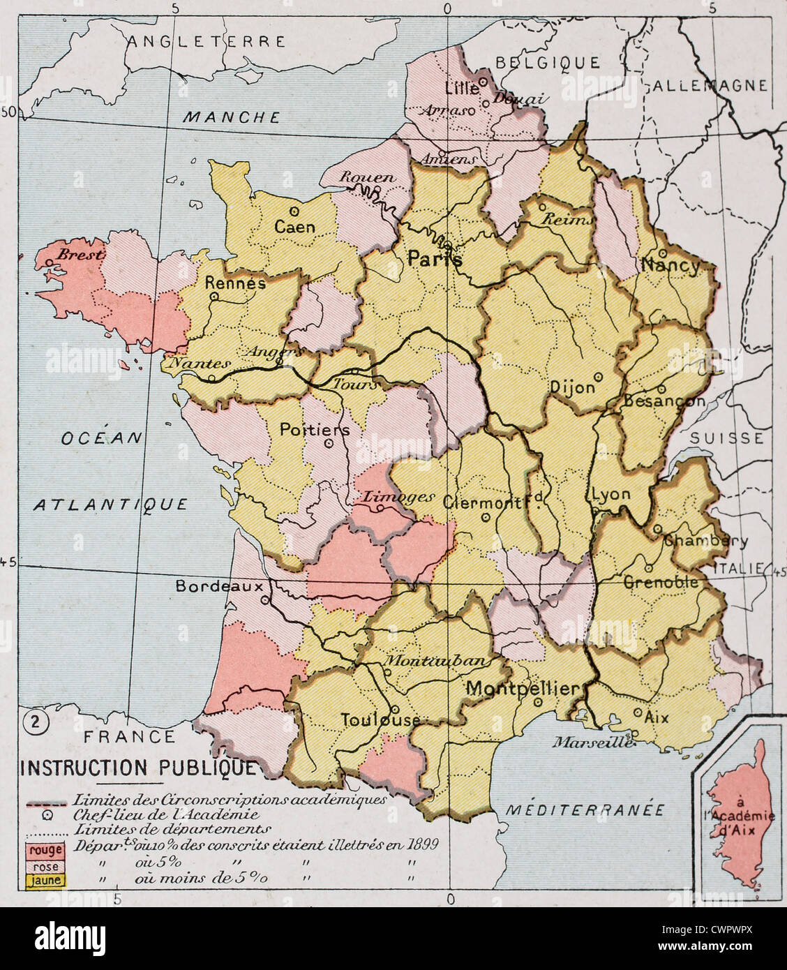 Frankreich Bildung alte Karte Stockfoto