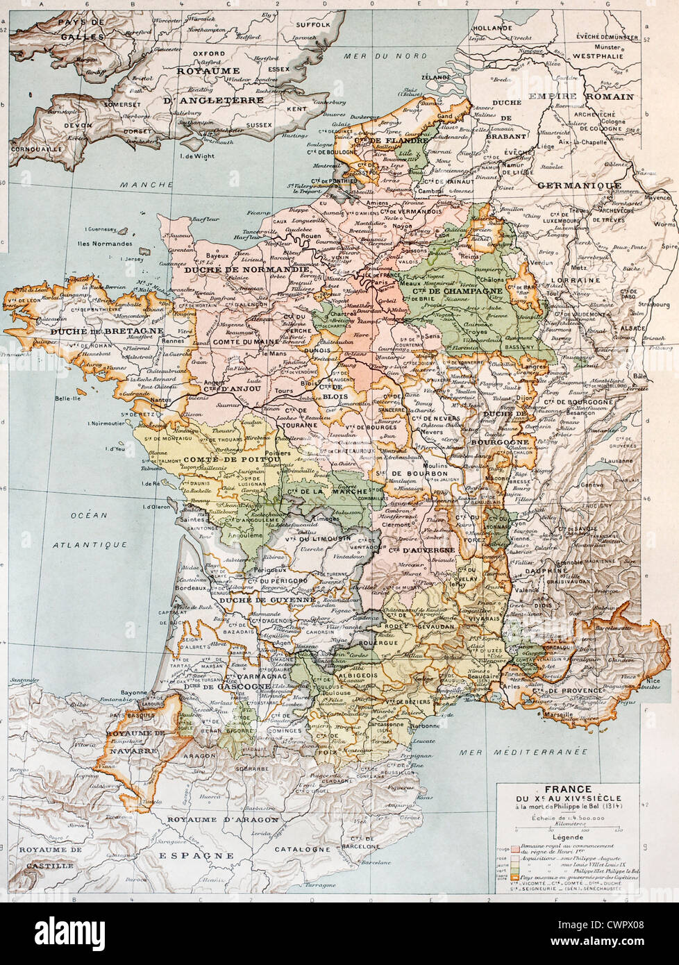 Mittelalterliche Frankreich alte Karte Stockfoto