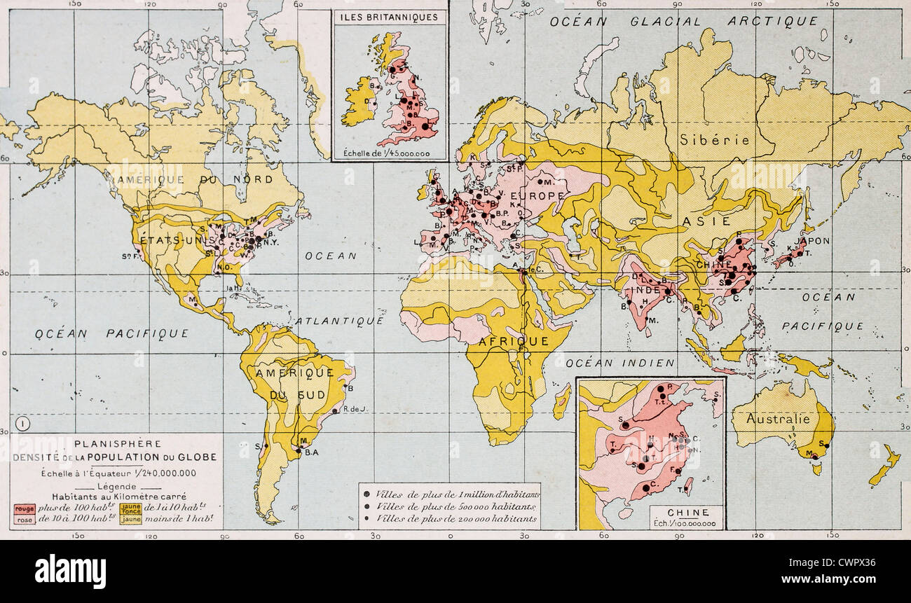 Bevölkerung Dichte alte Weltkarte Stockfoto