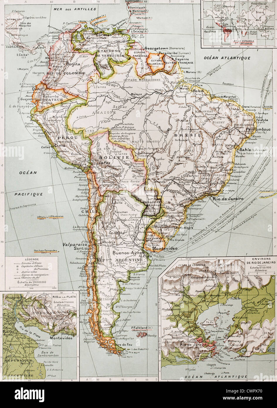 Souther Amerika alte Karte Stockfoto