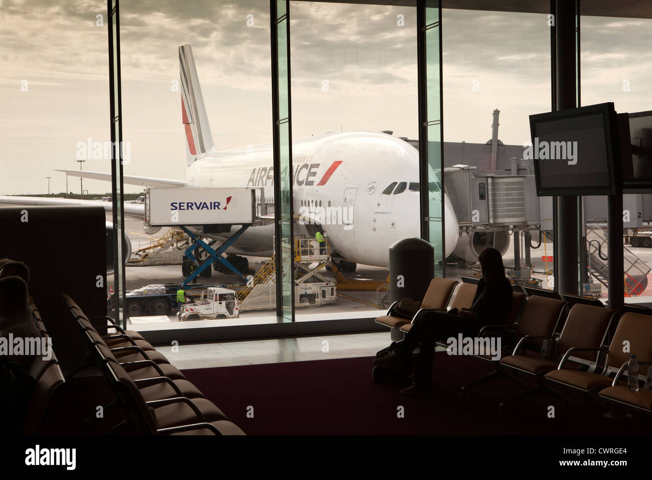 Frankreich Paris, Charles de Gaulle Airport, Air France Airbus A380 stehen im neuen terminal 2E Stockfoto