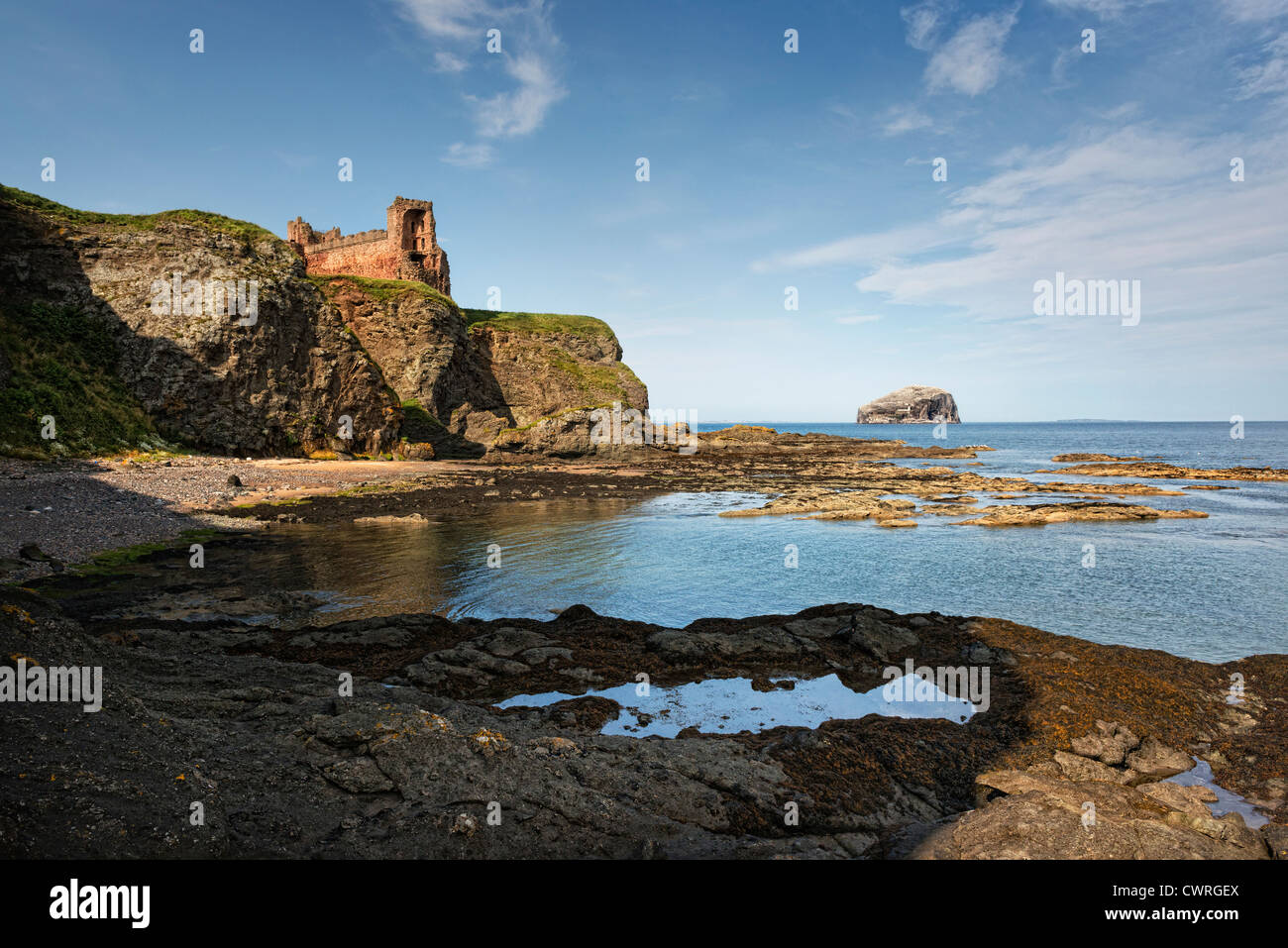 Tantallon Castle und Bass Rock Stockfoto