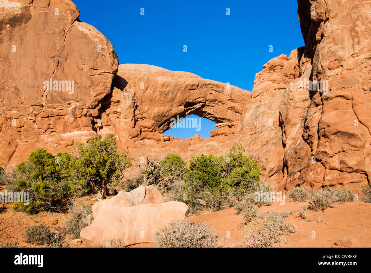 Arches National Park in Utah enthält die weltweit größte Konzentration von Natursteinbögen. Südfenster im Windows-Abschnitt. Stockfoto