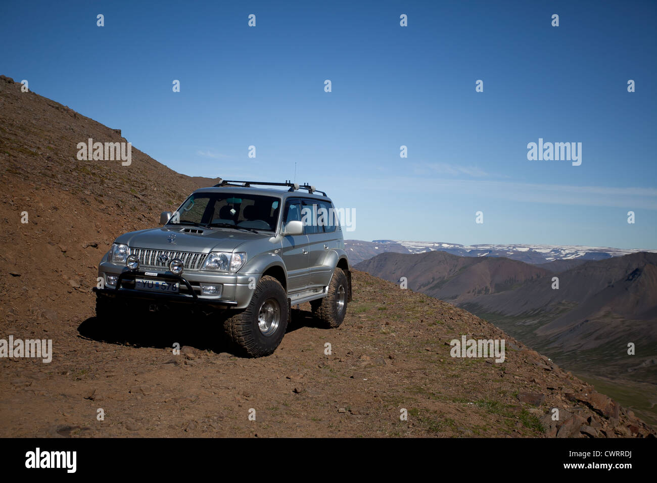 Hochland von Island und 4 x 4 Geländewagen, Westfjorde Region Europa Stockfoto