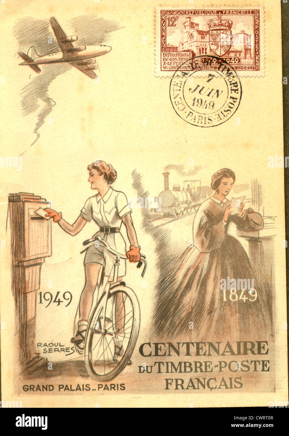 Ansichtskarte feiern das hundertjährige Jubiläum der französischen Post vom Künstler Raoul Serres Stockfoto