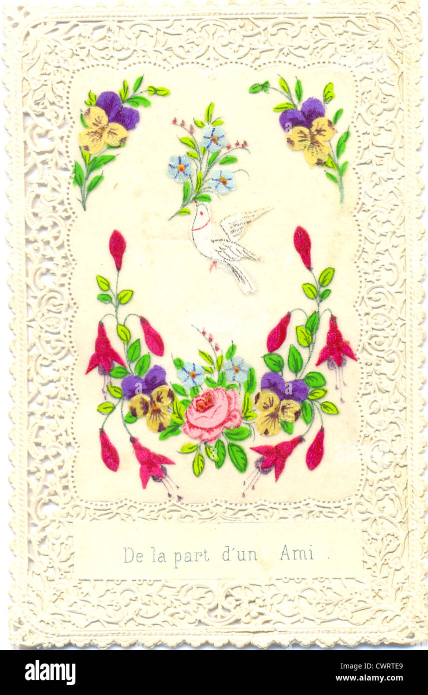 Papier- und farbigen Spitze Freundschaft Grusskarte Stockfoto