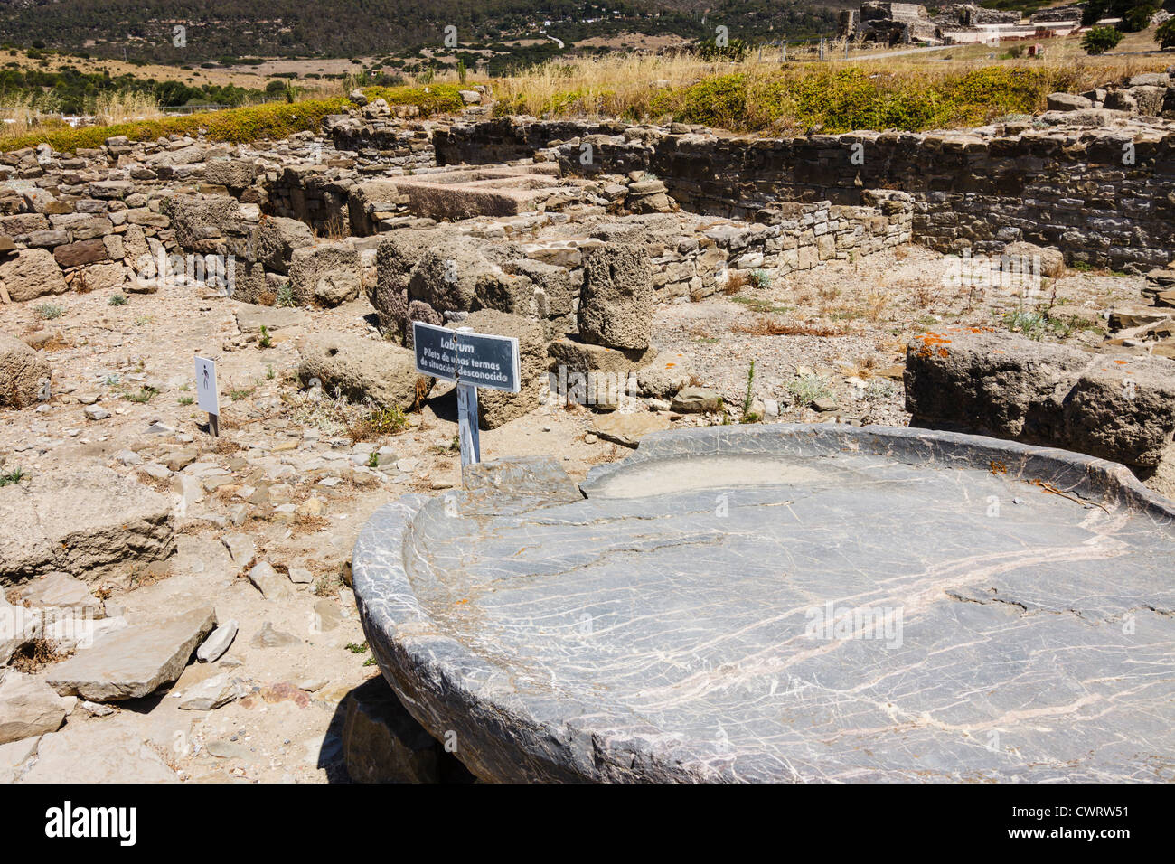 Labrum Waschbecken der Thermen römische Ruinen Baelo Claudia. Tarifa, Spanien Stockfoto