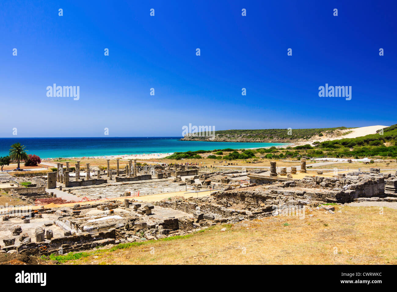Baelo Claudia römischen Ruinen Übersicht in Bolonia, Tarifa, Cádiz, Andalusien, Spanien Stockfoto