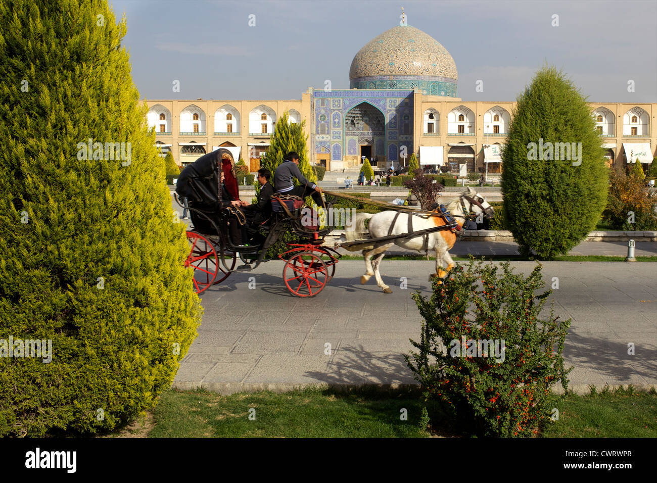 Sightseeing auf der Royal Square und die blaue Moschee von Isfahan Stockfoto