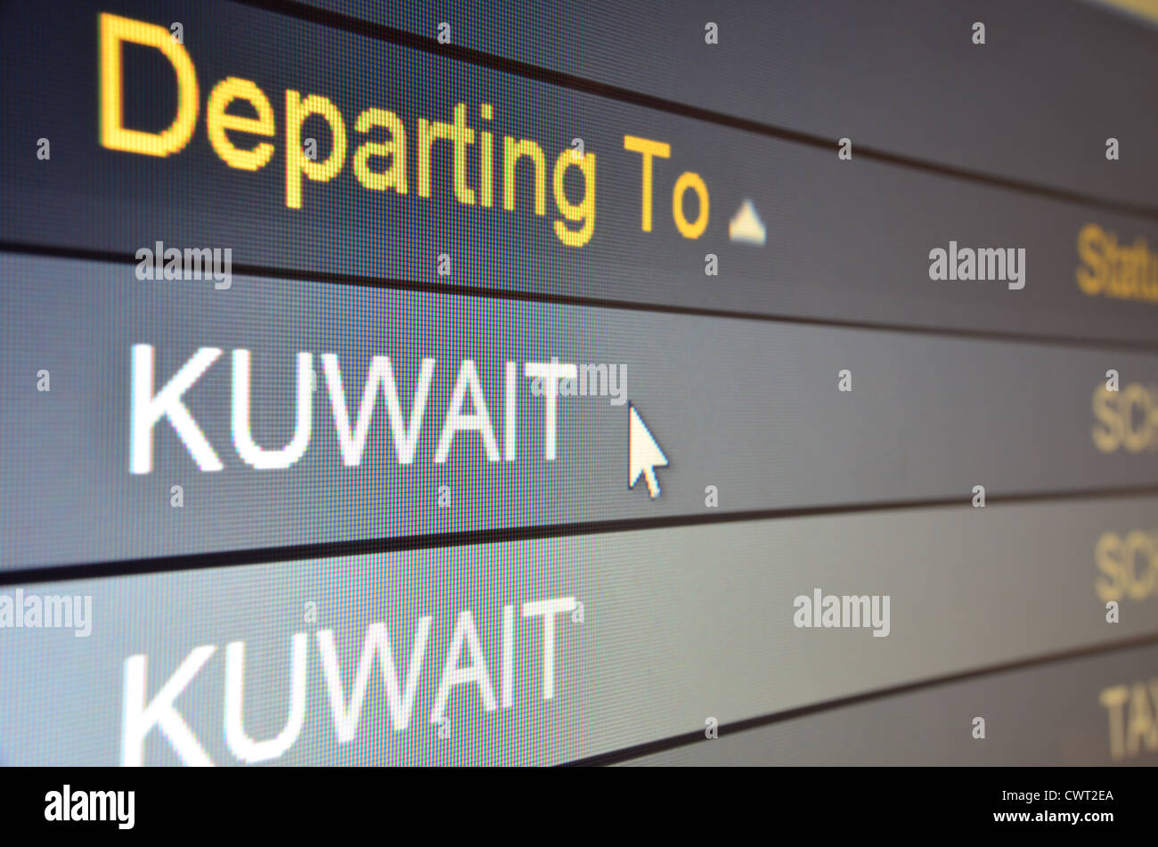 Computer Bildschirm Nahaufnahme von Kuwait Flugstatus Stockfoto