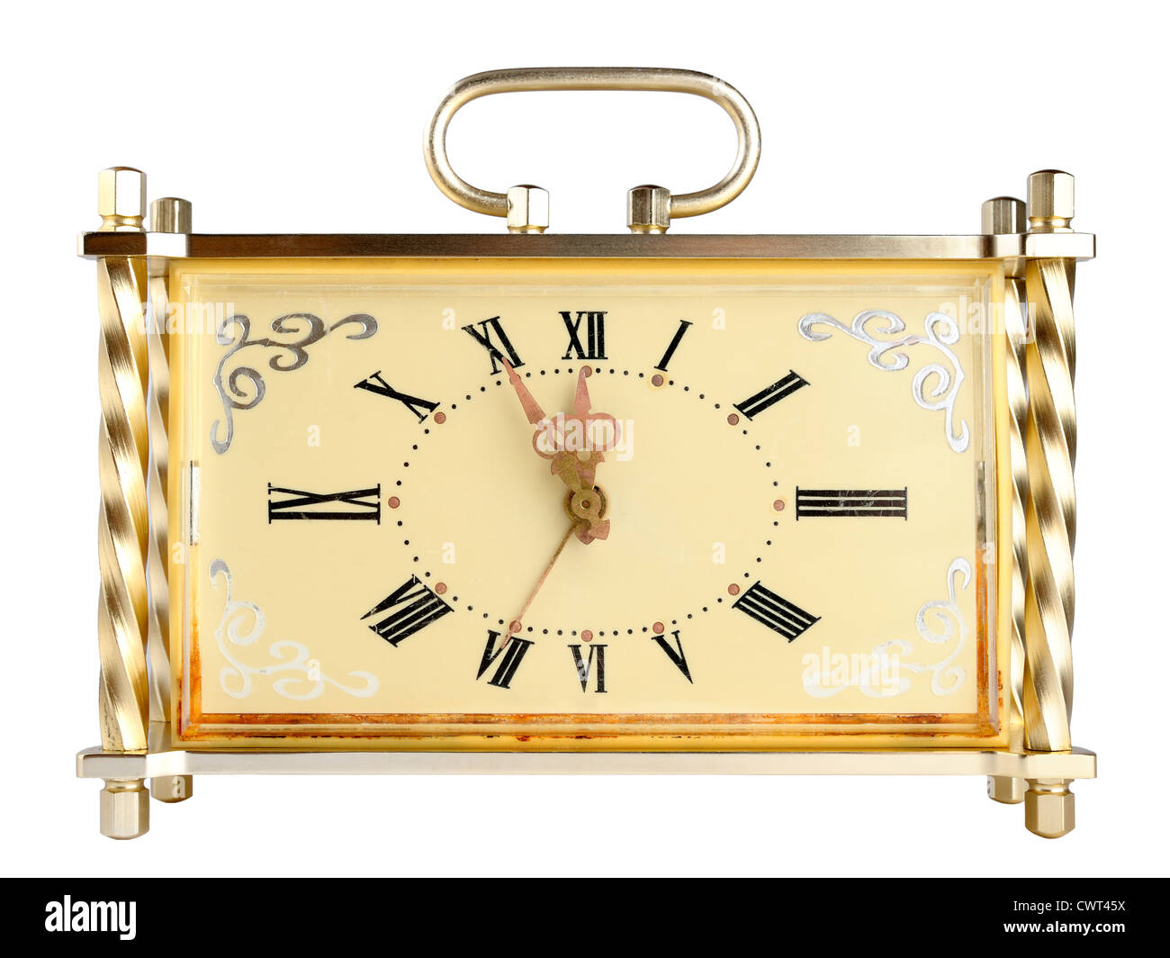 Vintage Uhr isoliert auf weißem Hintergrund Stockfoto