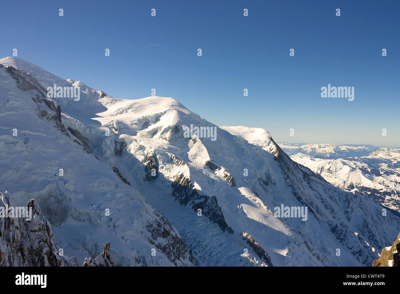 Mont Blanc Gipfel der Alpen, Blick vom Gipfel der Aiguille du Midi Stockfoto