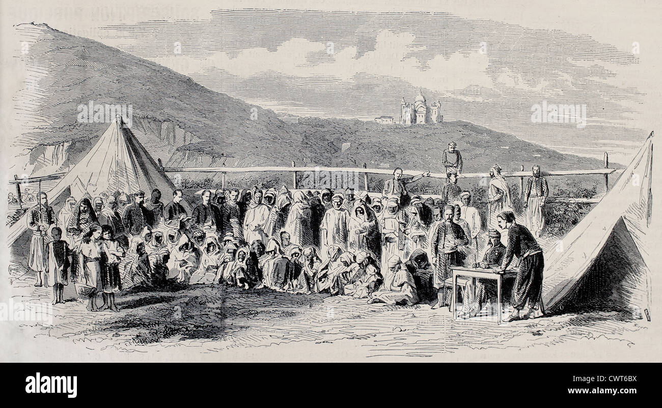 Algerische Volk Registrierung am Tagarin Zentrum für Bettler Stockfoto