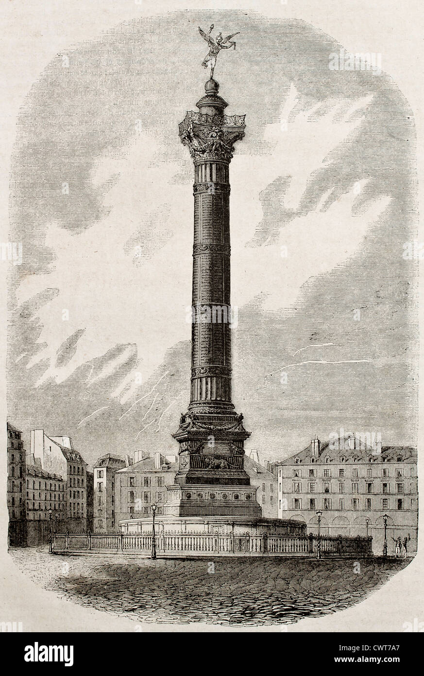 Juli Spalte alte Abbildung, Place De La Bastille, Paris Stockfoto