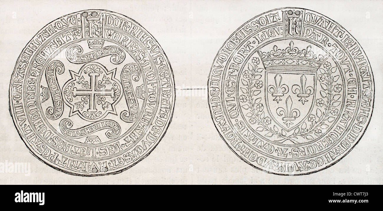 Französischen Medaille prägte im Jahre 1451 Regierungszeit Charles VII Stockfoto