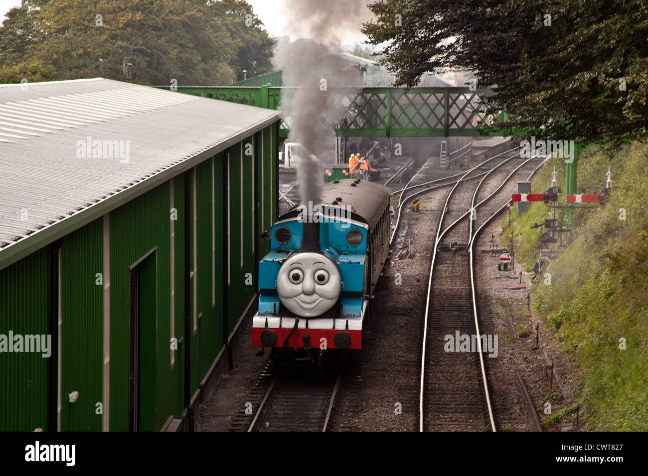 Thomas die kleine Lokomotive an der Ropley Station auf der Brunnenkresse Linie, Alresford, Hampshire, England, Vereinigtes Königreich. Stockfoto