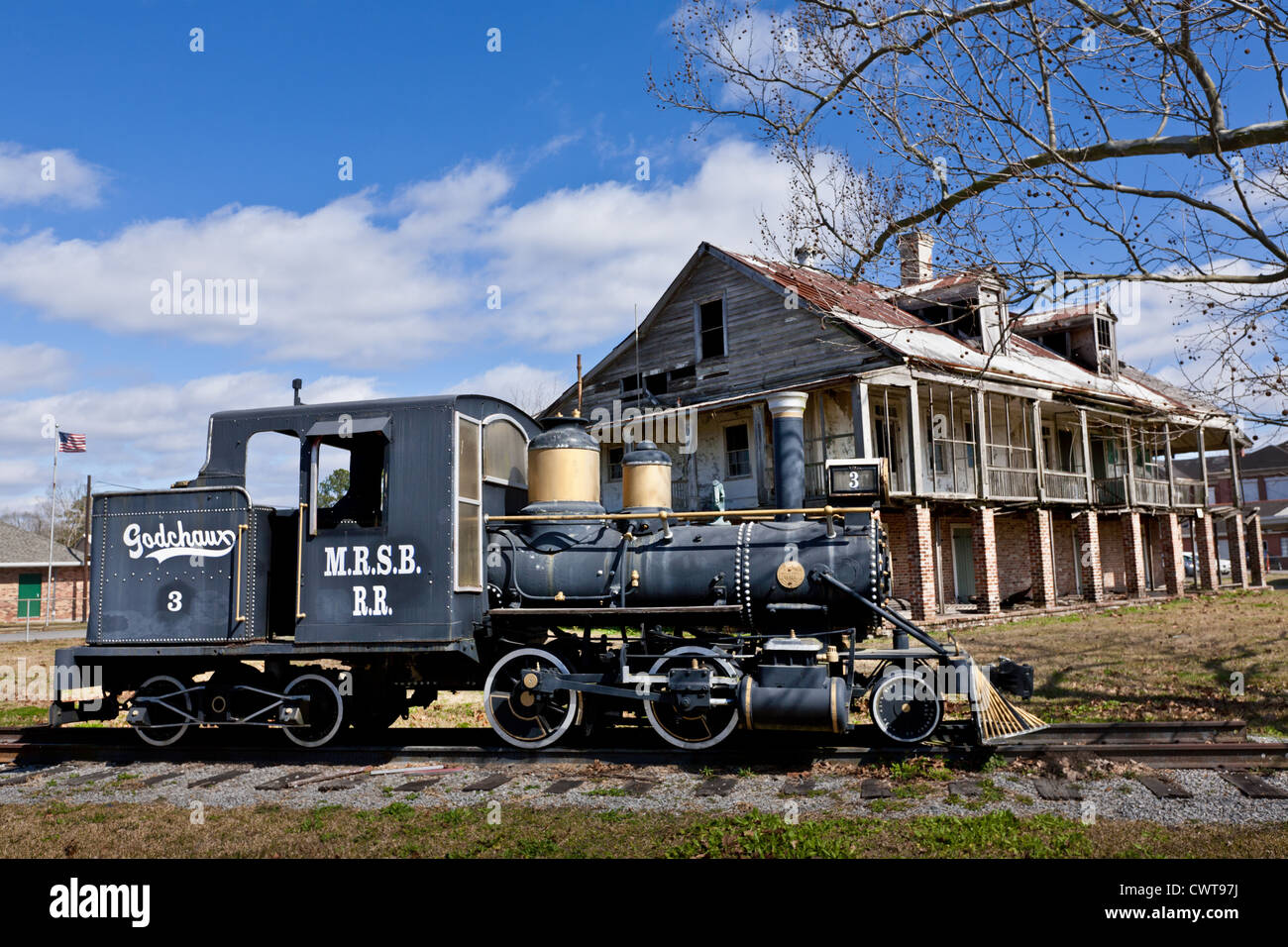 Godchaux Schmalspurbahn Lokomotive in der Nähe von La Place Louisiana auf der River Road Stockfoto